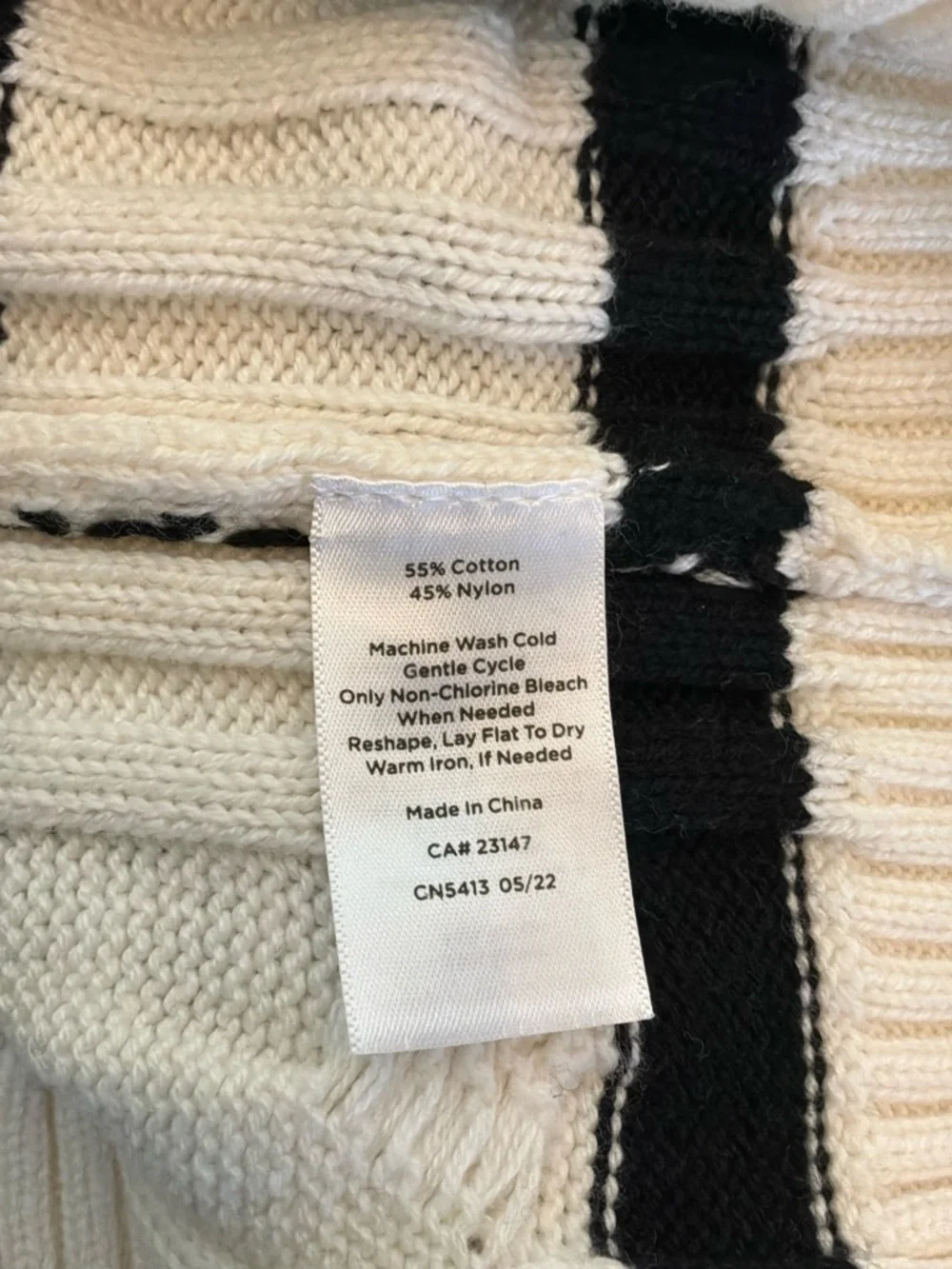 Talbots Black & White Breton Stripe cotton Cable Knit Crew Sweater nautical sz M